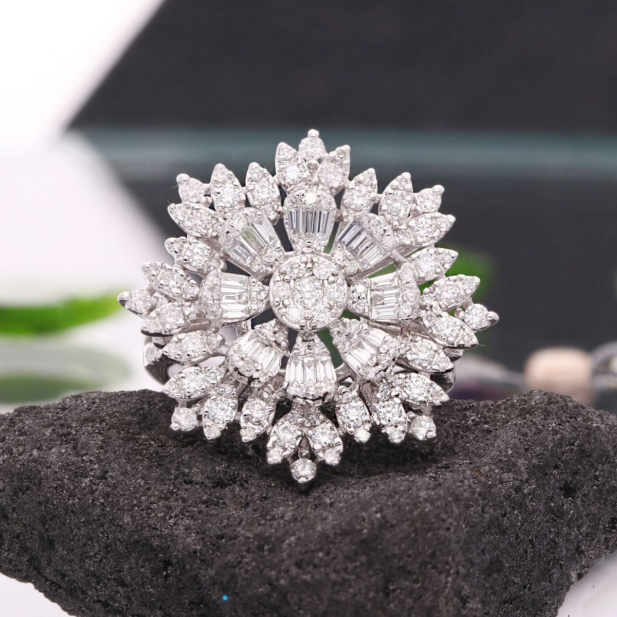 Solid 18k White Gold Handmade Cocktail Ring Natural 1.78 Carat HI/SI Diamond Party Wear Jewelry