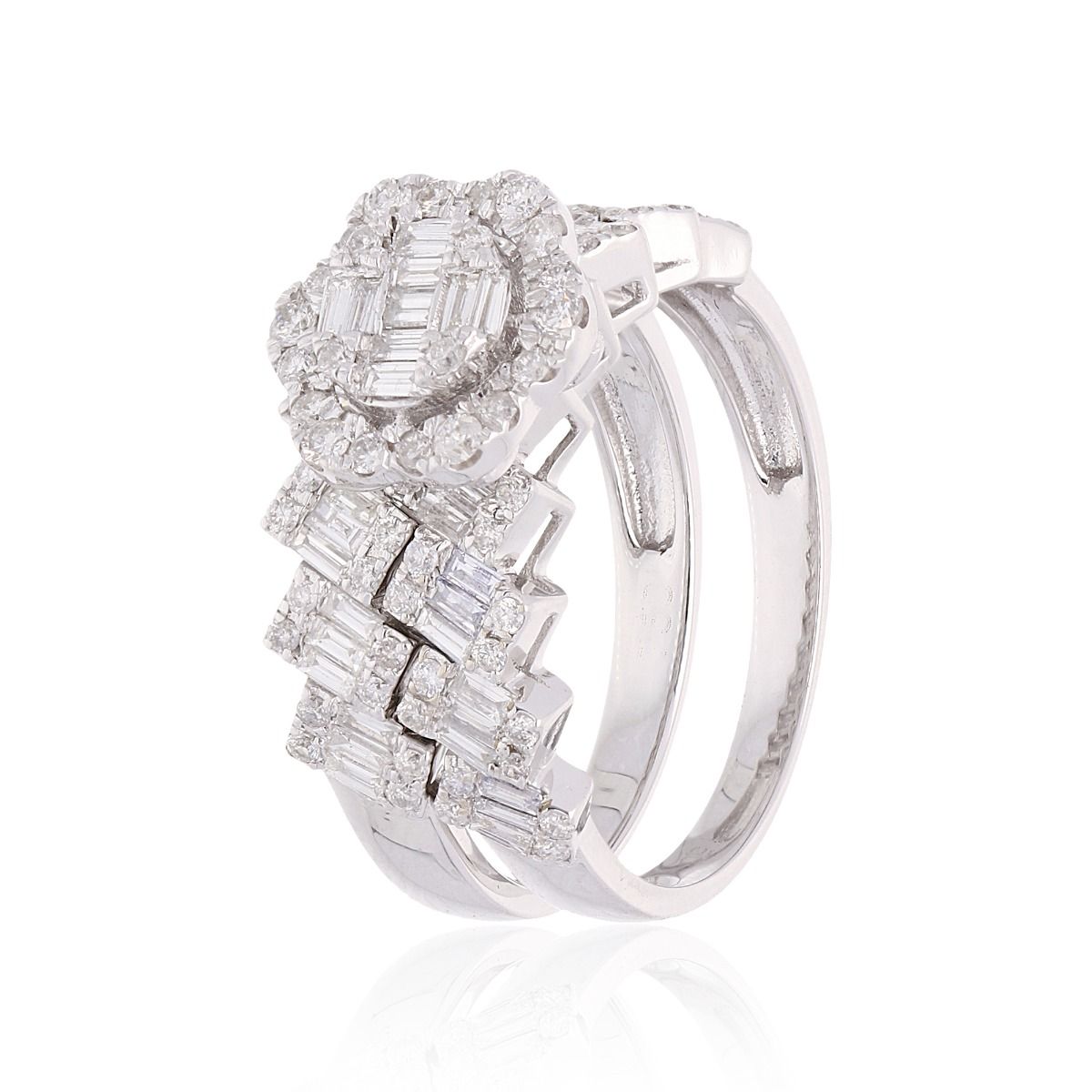 18k White Gold Handmade Stackable Ring Set Natural 1.50 Carat HI/SI Diamond Engagement Ring