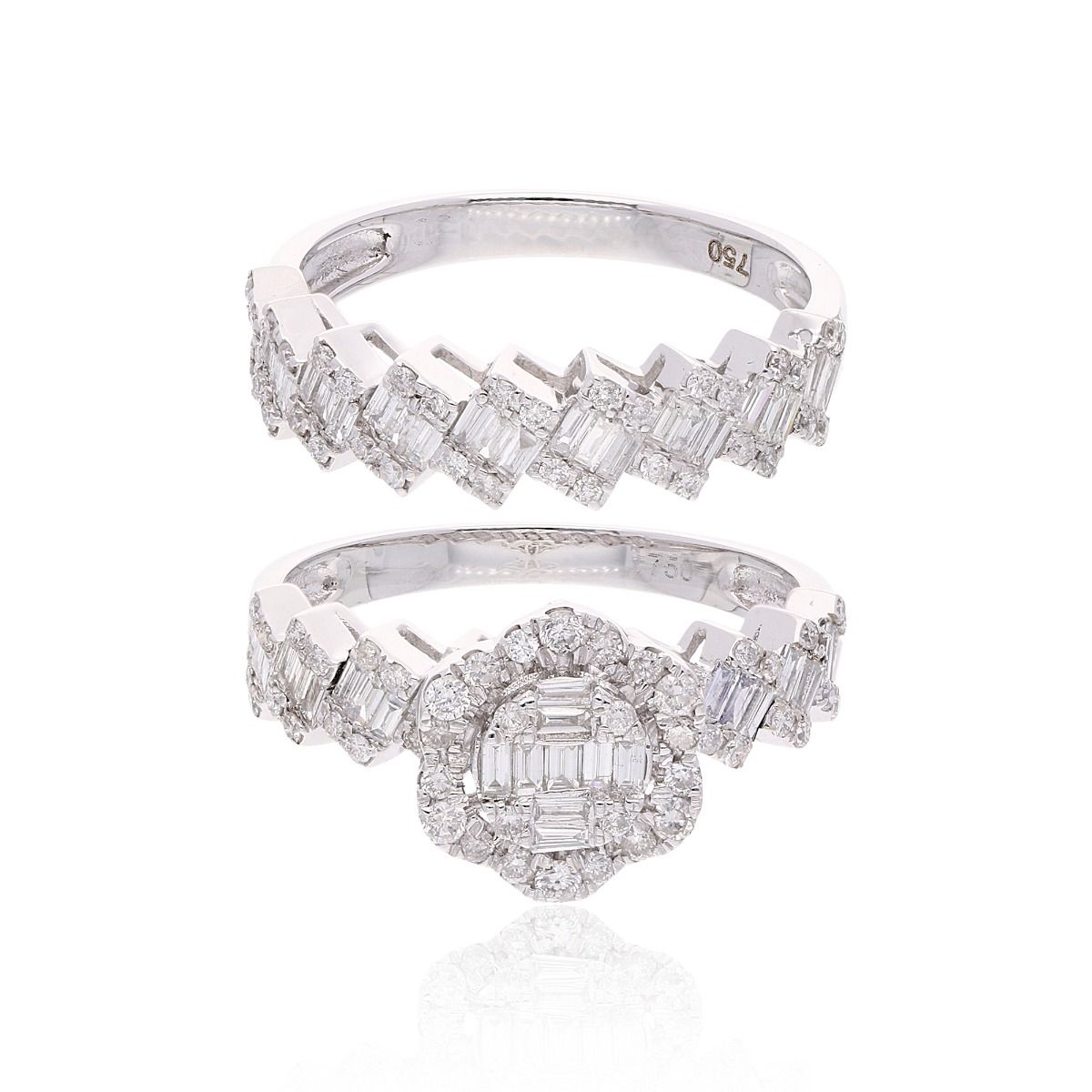 18k White Gold Handmade Stackable Ring Set Natural 1.50 Carat HI/SI Diamond Engagement Ring