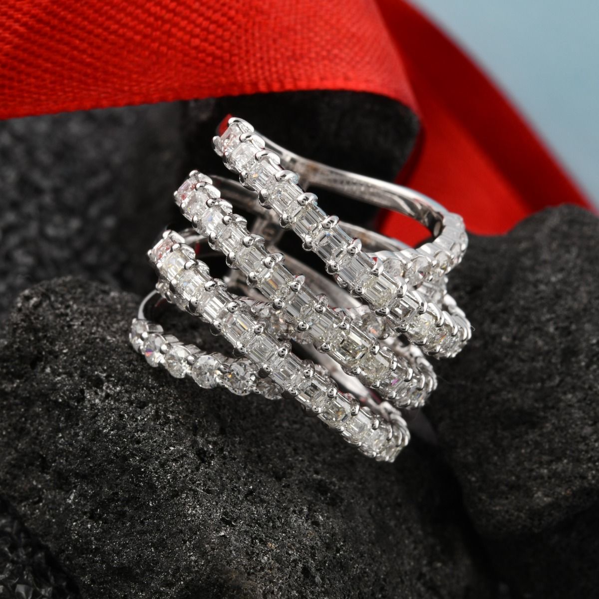 Natural 4.40 Carat HI/SI Diamond Spiral Wrap Ring Solid 18k White Gold Handmade Jewelry