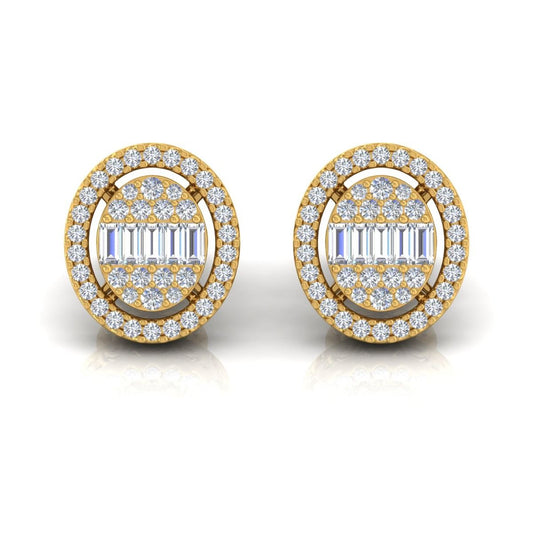 1.80 TCW HI Color SI Clarity Baguette Diamond Pave Stud Earrings 10 Kt Gold