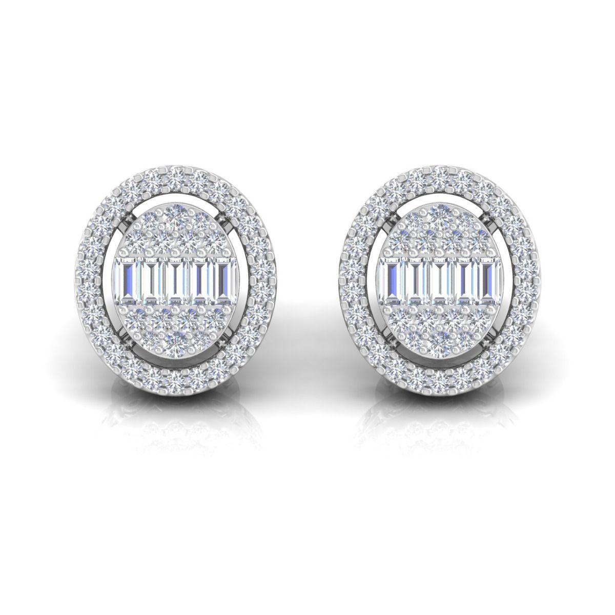 1.80 TCW HI Color SI Clarity Baguette Diamond Pave Stud Earrings 10 Kt Gold