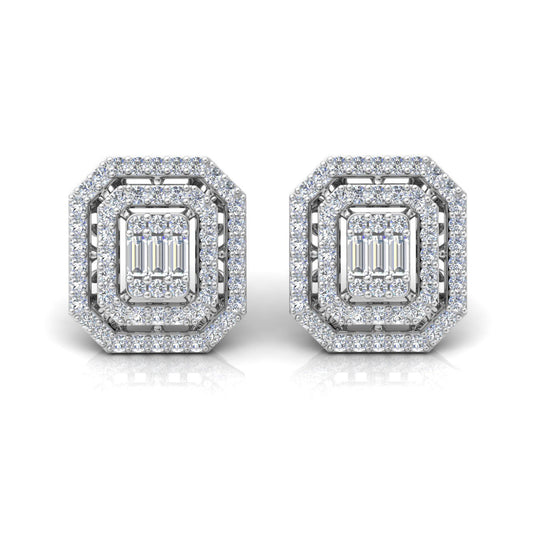 1.85 TCW HI Color SI Clarity Baguette Round Diamond Pave Stud Earrings 10 Kt Gold