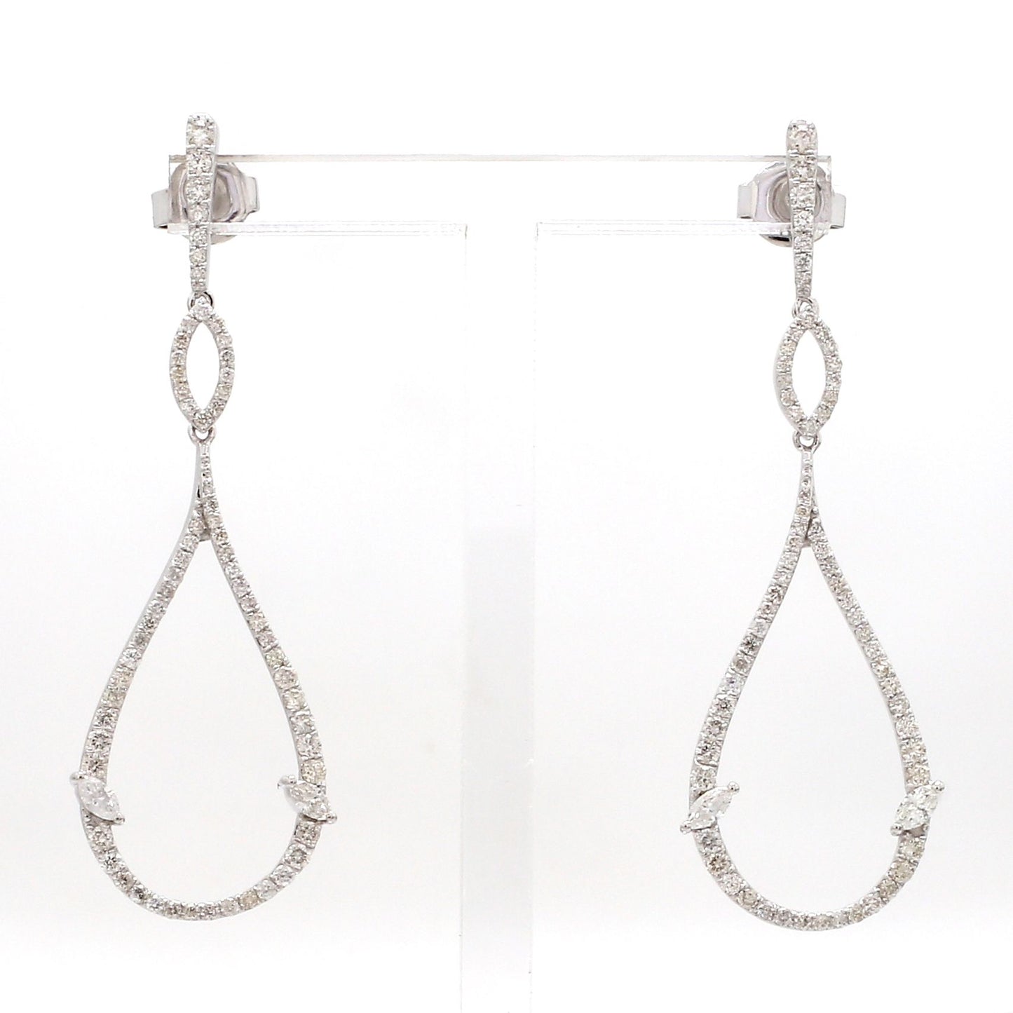 1.70 Ct SI/HI Marquise Round Diamond Dangle Earrings 14K White Gold Fine Jewelry