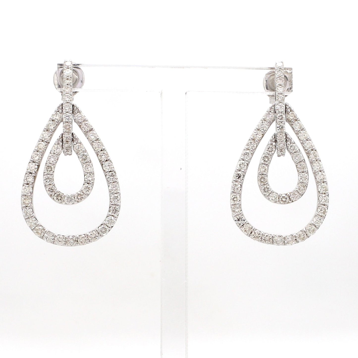 3.10 Ct SI/HI Pave Diamond Dangle Earrings 14K White Gold Fine Handmade Jewelry