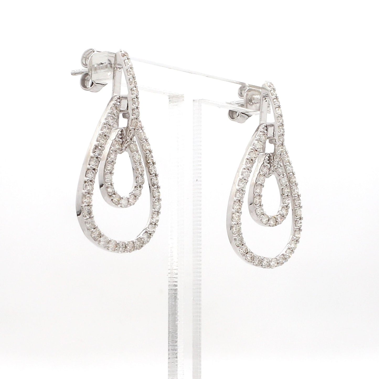 3.10 Ct SI/HI Pave Diamond Dangle Earrings 14K White Gold Fine Handmade Jewelry