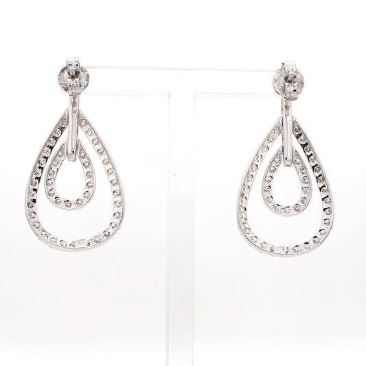 3.10 Ct SI/HI Pave Diamond Dangle Earrings 14K White Gold Fine Handmade Jewelry