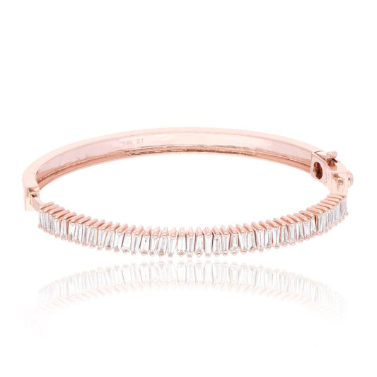 Natural 1.66 Carat Hi Color Si Clarity Baguette Shape Diamond Bangle Bracelet 14k Rose Gold Handmade Jewelry