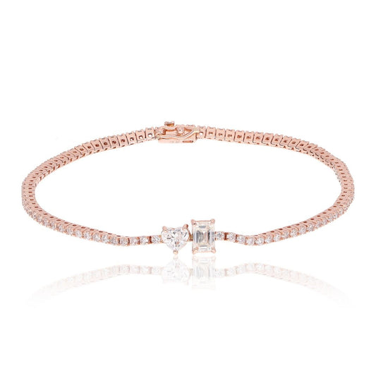 2.10 Carat HI Color SI Clarity Diamond 14k Rose Gold Handmade Tennis Bracelet Anniversary Gift For Her