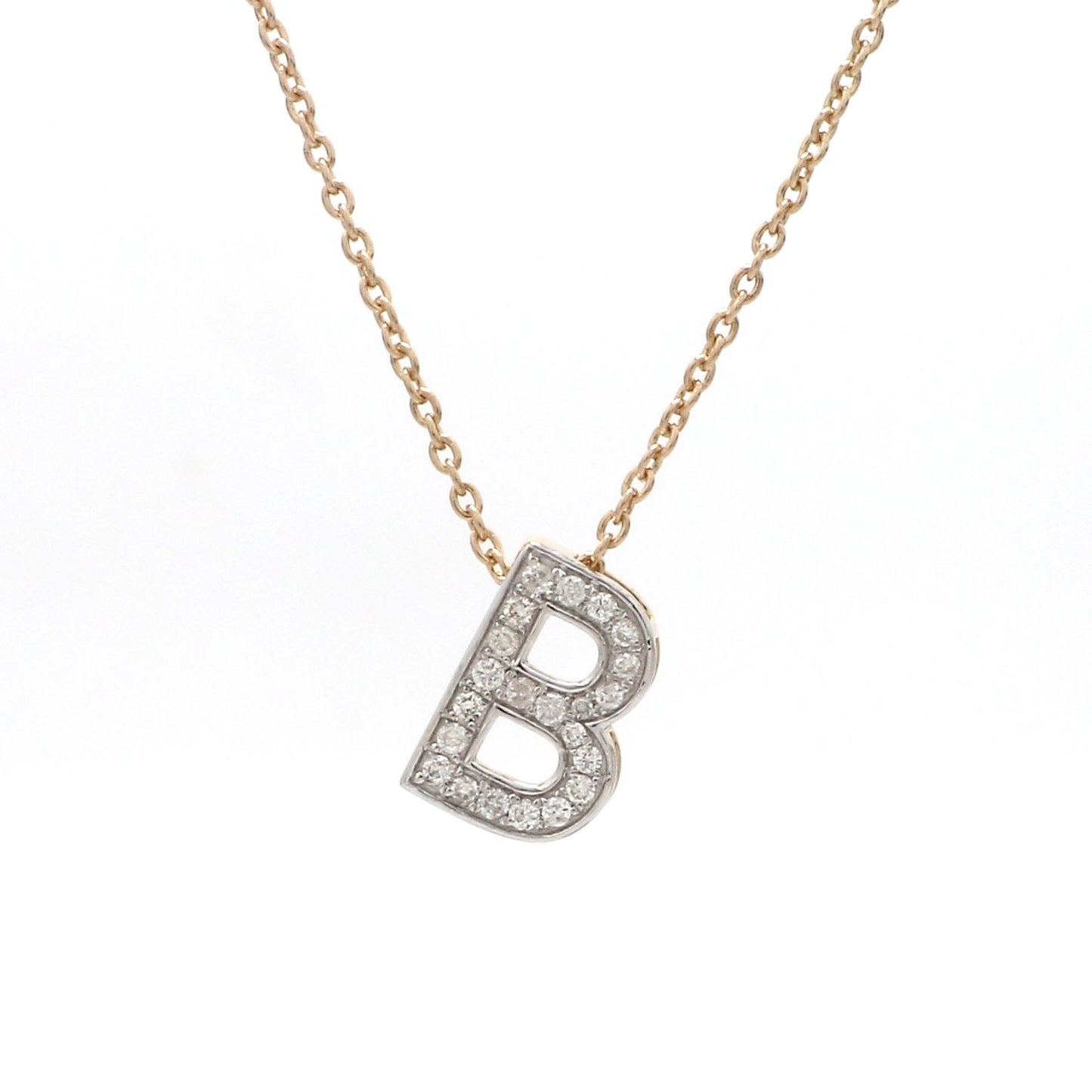 Alphabet B 0.12 TCW Solid 14 Kt Yellow Gold SI Clarity HI Color Diamond Charm Pendant