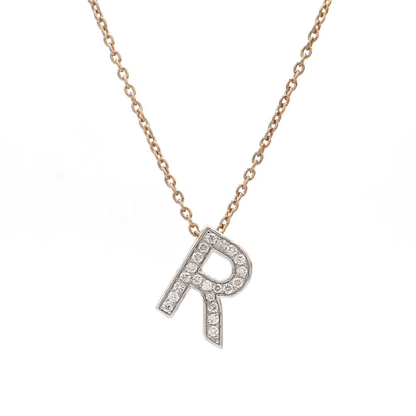 Alphabet R 0.12 TCW Solid 14 Kt Yellow Gold SI Clarity HI Color Diamond Charm Pendant