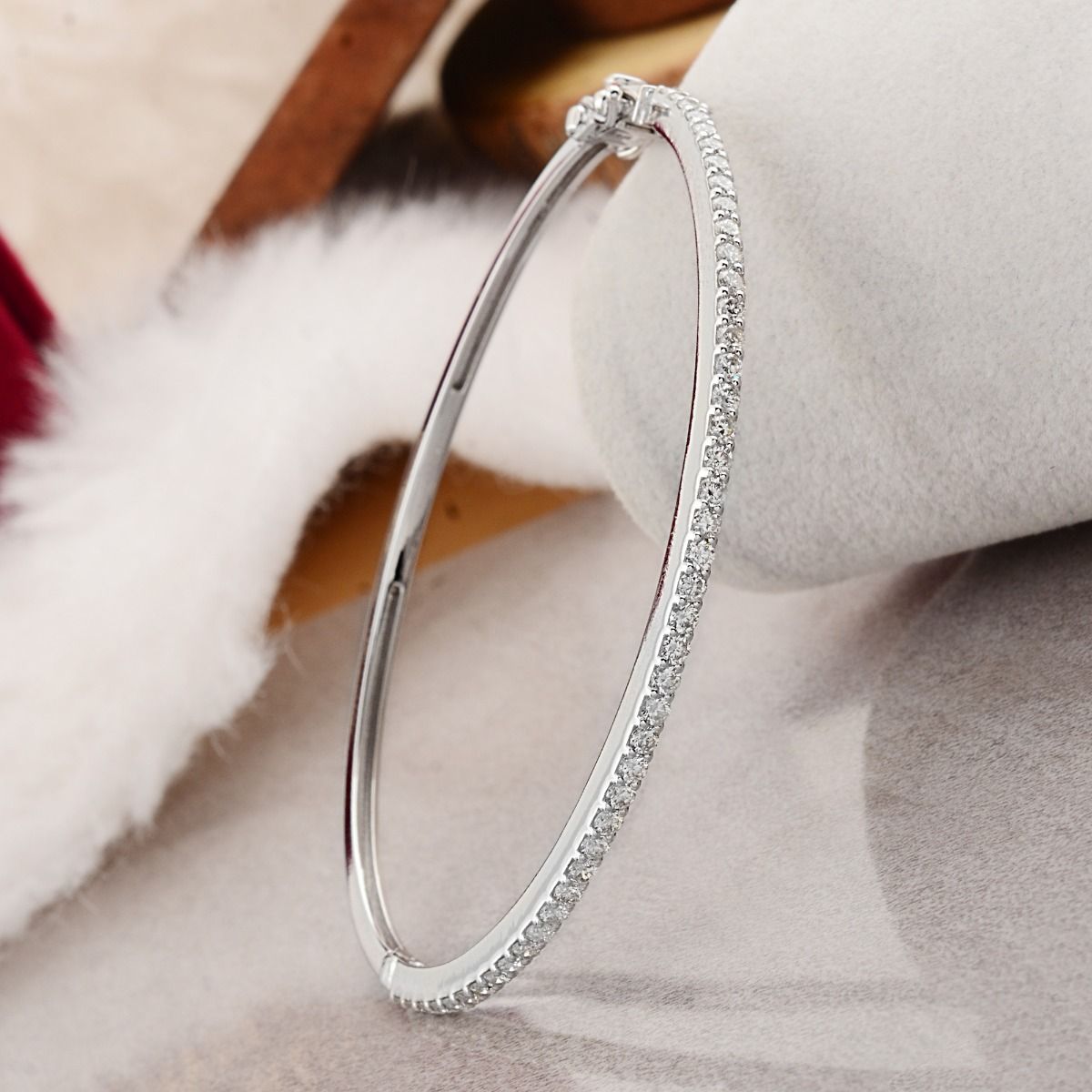 1.10 Carats SI Clarity HI Color Prong Setting Diamond Bangle Bracelet In10k White Gold Jewelry For Women , Gift For Her