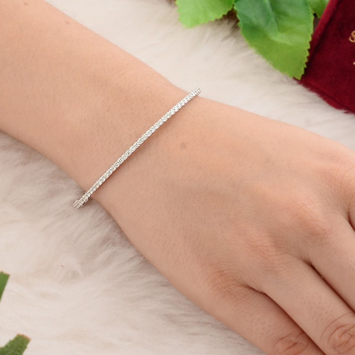 1.10 Carats SI Clarity HI Color Prong Setting Diamond Bangle Bracelet In10k White Gold Jewelry For Women , Gift For Her