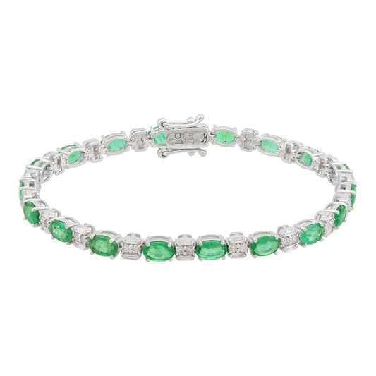 10k White Gold 7.50 TCW SI Clarity HI Color Diamond Zambian Emerald Gemstone |Jewelry For Women|Gold Bracelet |Anniversary Gift For Her