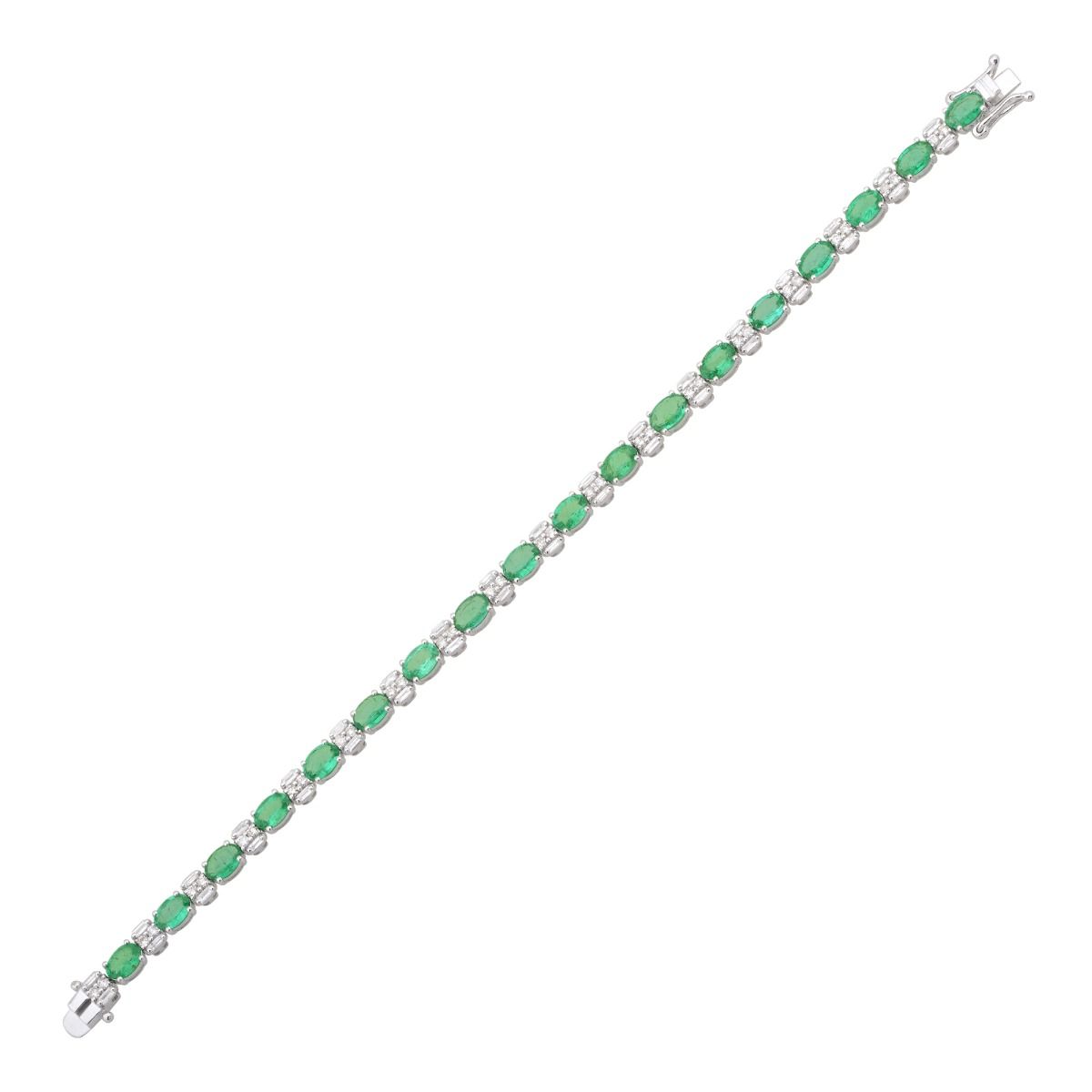 10k White Gold 7.50 TCW SI Clarity HI Color Diamond Zambian Emerald Gemstone |Jewelry For Women|Gold Bracelet |Anniversary Gift For Her