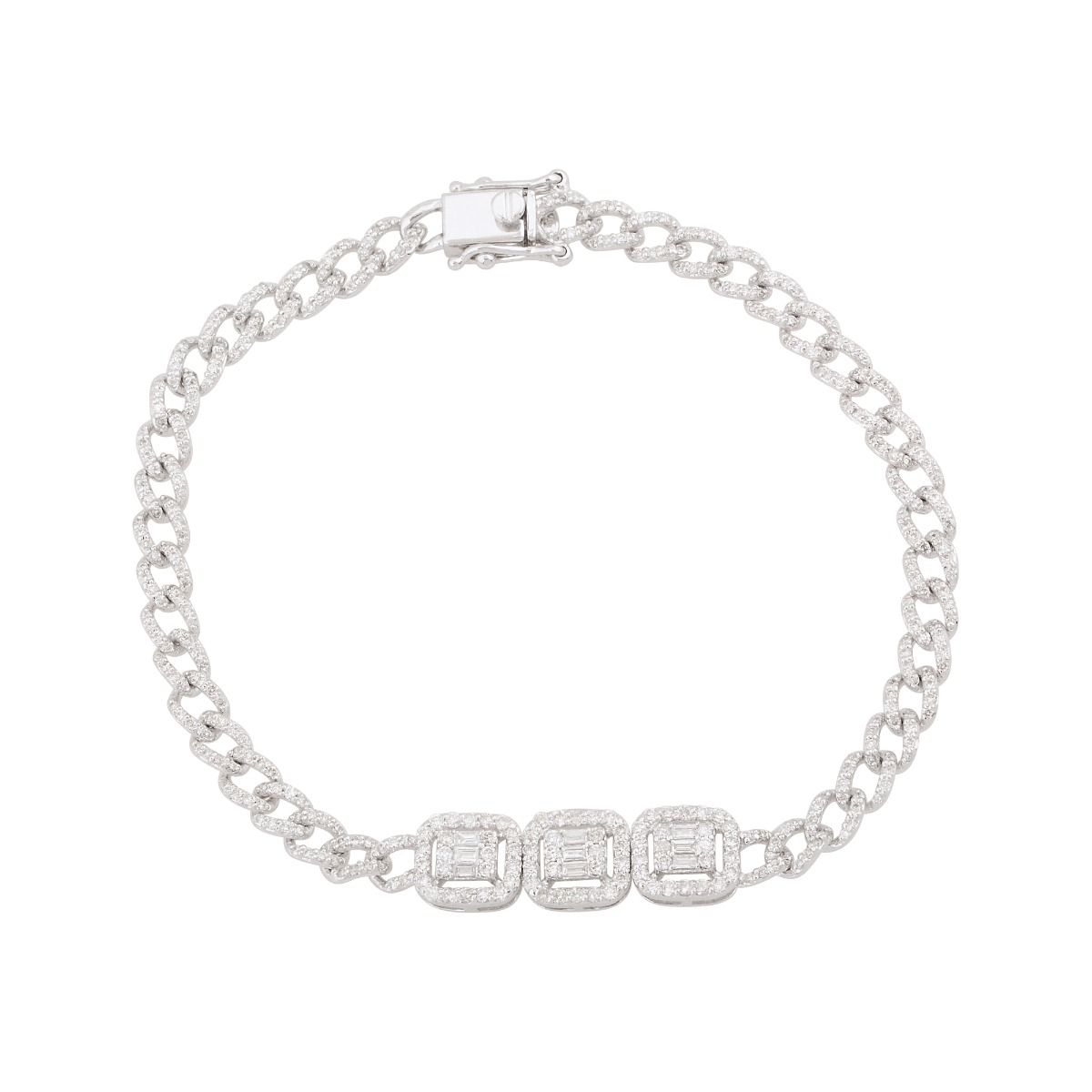 10k white Gold 1.81 Carats SI Clarity HI Color Diamond Bracelet |Curb Bracelet |Three Block Diamond Bracelet |Curb Diamond Bracelet