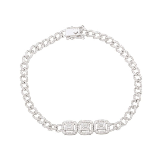 10k white Gold 1.81 Carats SI Clarity HI Color Diamond Bracelet |Curb Bracelet |Three Block Diamond Bracelet |Curb Diamond Bracelet