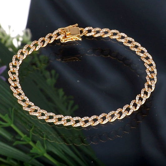 10k Yellow Gold Handmade Cuban Bracelet Natural 1.36 Carat HI Color SI Clarity Pave Diamond Jewelry