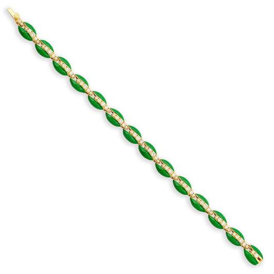 Charming Green Enamel 10k yellow Gold 1.85 TCW SI Clarity HI Color Diamond Bracelet Jewelry For Women