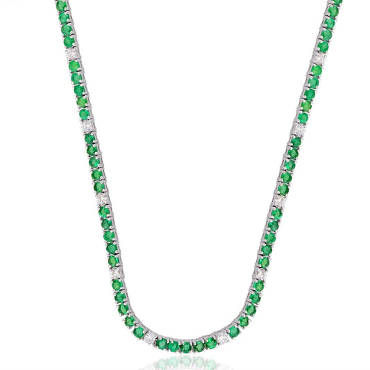 10k White Gold 11.06 TCW SI Clarity HI Color Diamond Zambian Emerald Gemstone Chain Jewelry For Women , Anniversary Gift