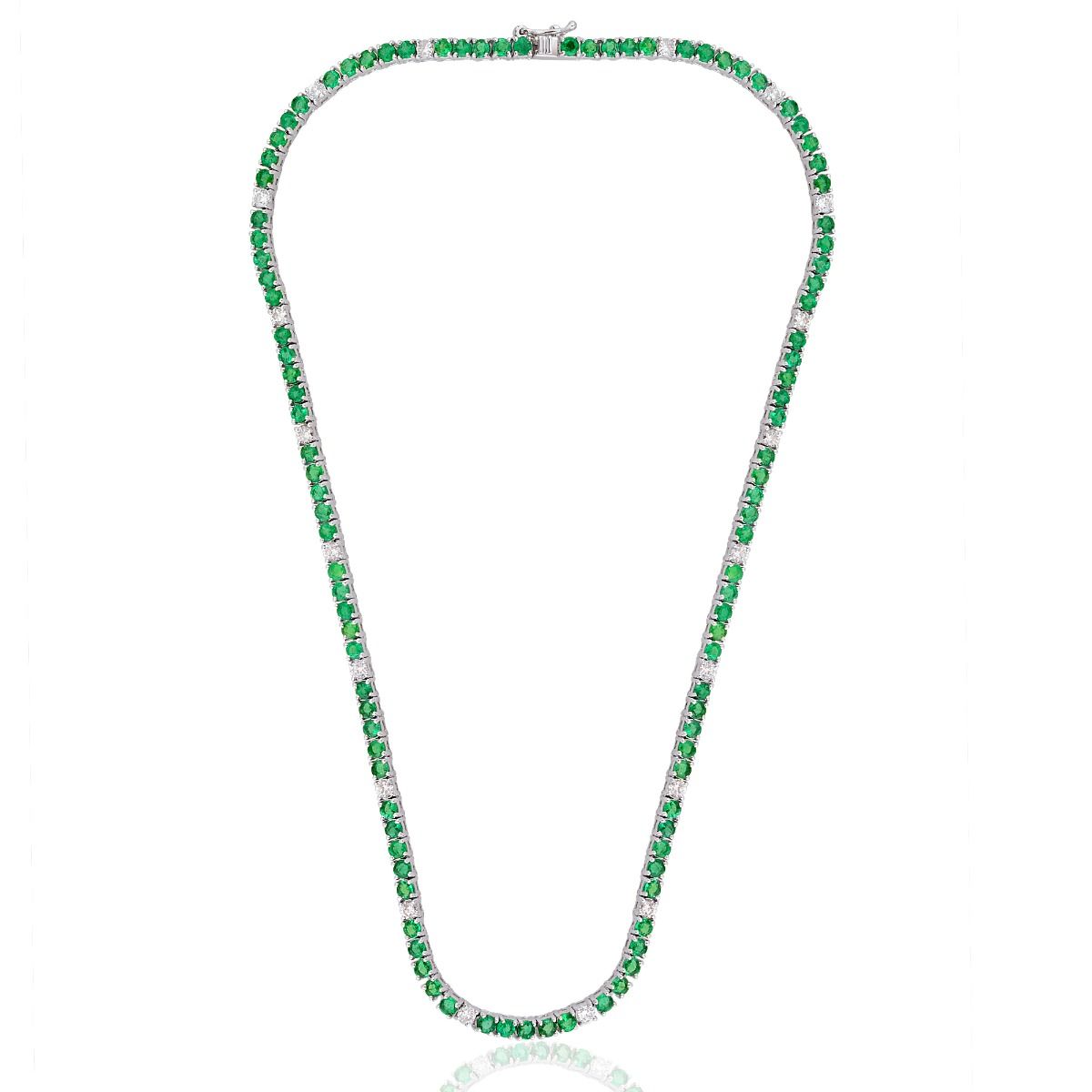 10k White Gold 11.06 TCW SI Clarity HI Color Diamond Zambian Emerald Gemstone Chain Jewelry For Women , Anniversary Gift