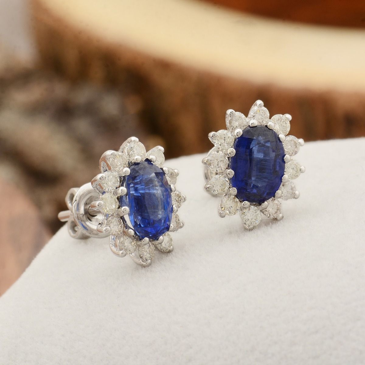 10K White Gold 0.64 TCW SI Clarity HI Color Diamond Kyanite Flower Shape Diamond Stud Earrings |Jewelry For Women |Diamond Stud Earrings |Gift For Her