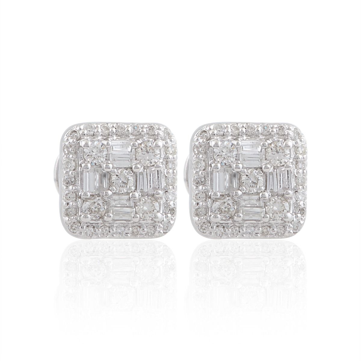 10k White GOld 0.31 TCW SI Clarity HI Color Diamond Square Shape Stud Earring HAndmade Jewelry