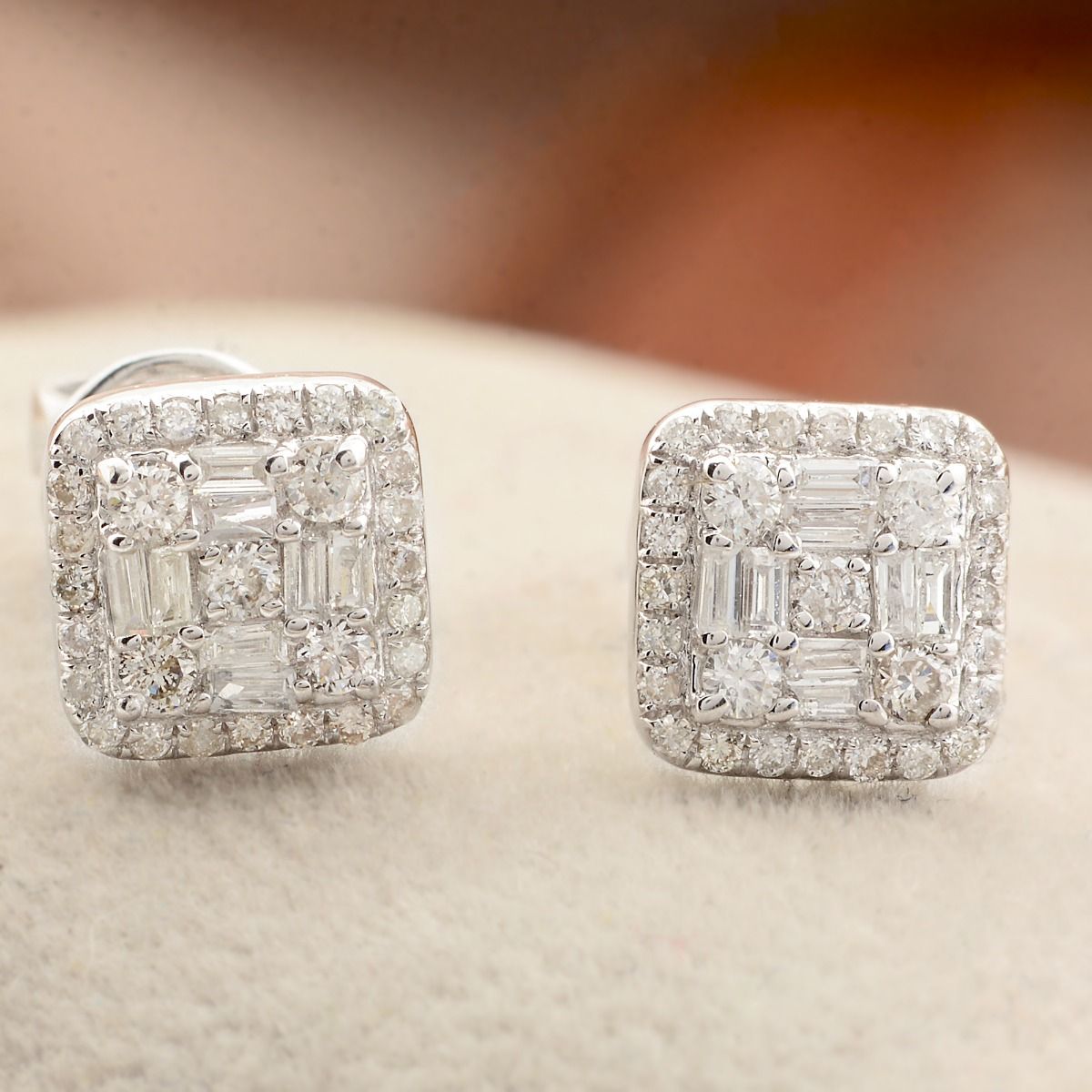 10k White GOld 0.31 TCW SI Clarity HI Color Diamond Square Shape Stud Earring HAndmade Jewelry