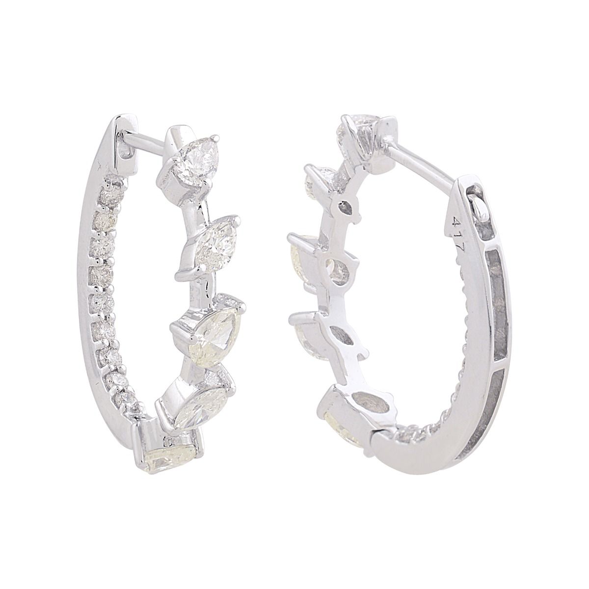 10k White Gold 1.18 SI Clarity HI Color Diamond Hoop Earrings |Jewelry For Women |Handmade Jewelry