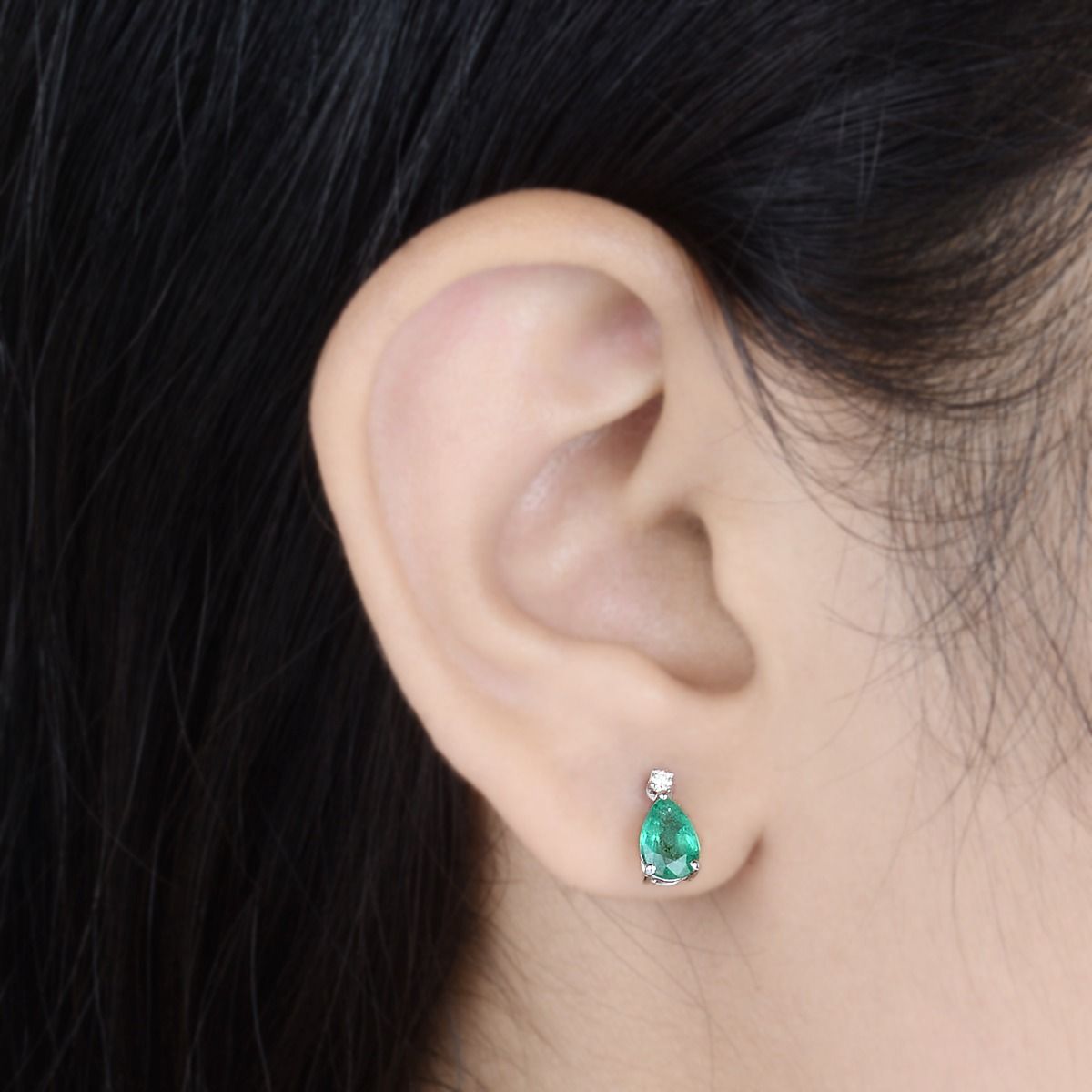 Zambian Emerald Gemstone 1.29 TCW 10k White Gold Stud Earring |Diamond Stud Earrings | Minimalist Stud Earring s|Jewelry For Women