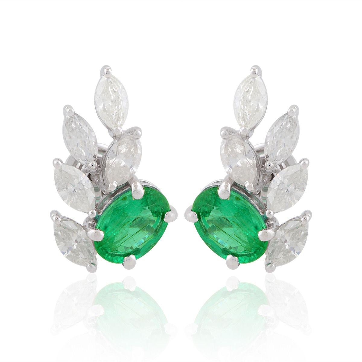 1.25 TCW SI Clarity HI Color Diamond Zambian Emerald Gemstone Stud Earring In 10k White Gold | Jewelry For Women