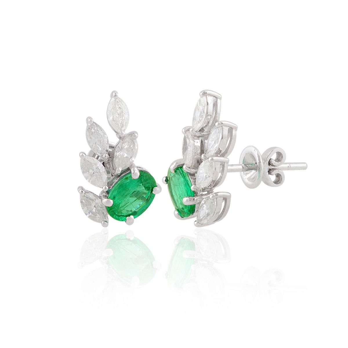 1.25 TCW SI Clarity HI Color Diamond Zambian Emerald Gemstone Stud Earring In 10k White Gold | Jewelry For Women