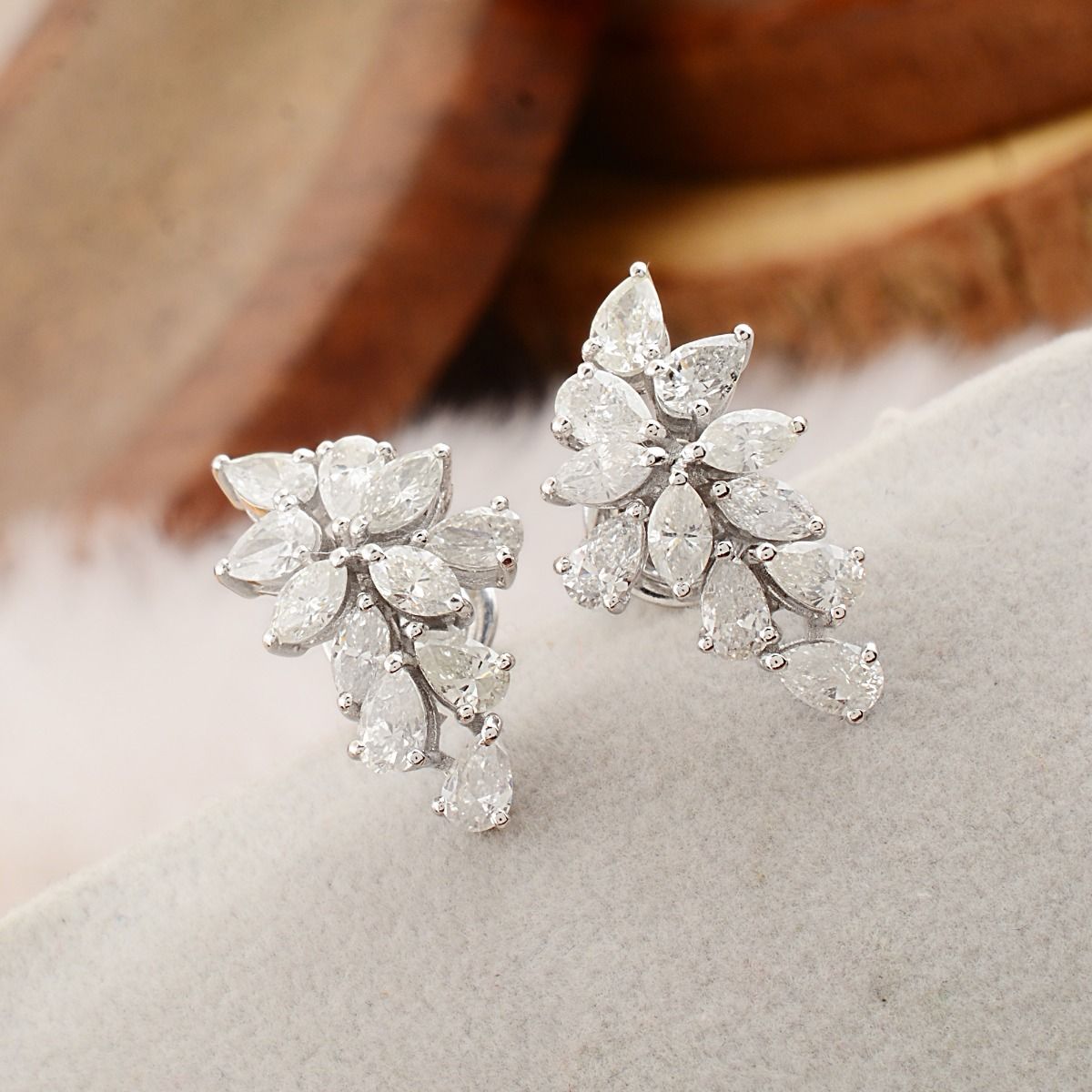 2.20 TCW SI Clarity HI Color Diamond In 10k White Gold Studs |Small Stud Earrings |Leafs Stud Earrings |Jewelry For Women | Gift For Her