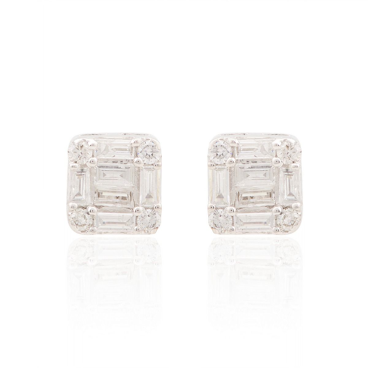 Square Stud Earrings For Women In 10k Solid White Gold 0.37 TCW SI Clarity HI Color Baguette Diamond Jewelry For Women