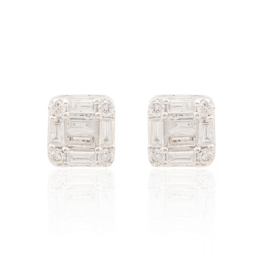 Square Stud Earrings For Women In 10k Solid White Gold 0.37 TCW SI Clarity HI Color Baguette Diamond Jewelry For Women