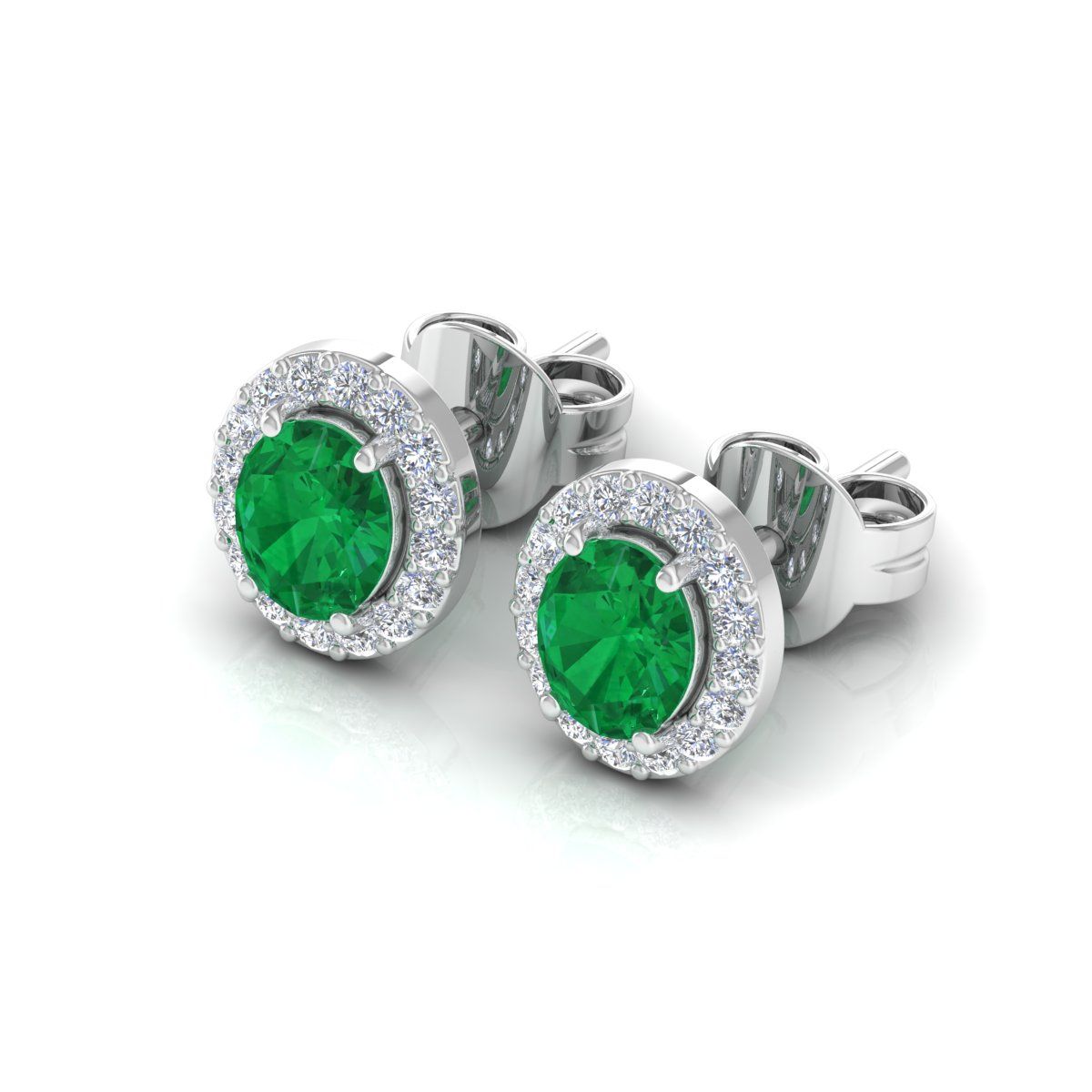 Zambian Emerald Gemstone Small Stud Earring 1.37 TCW SI Clarity HI Color Diamond In 10k White Gold |Jewelry For Women | Gift For Her