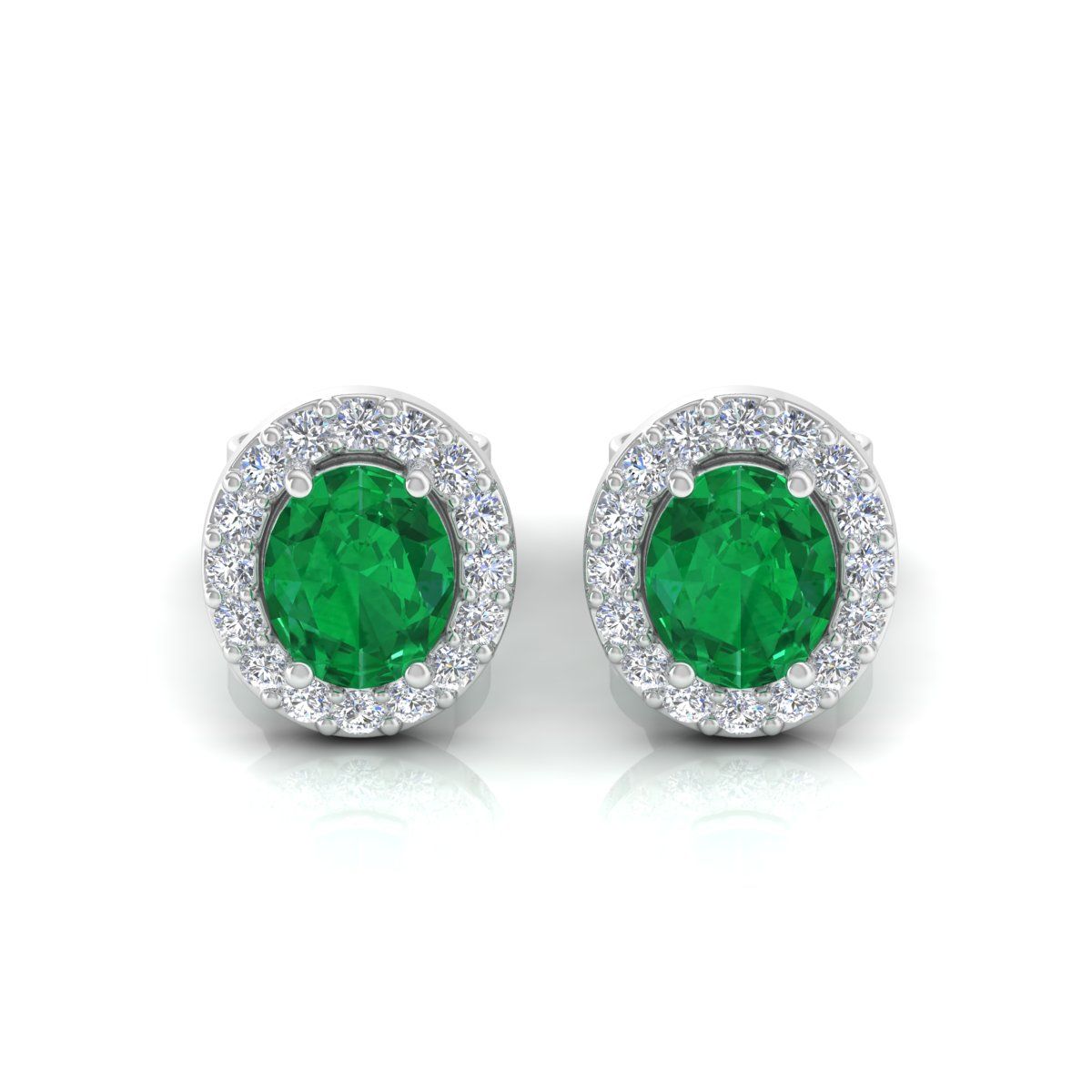 Zambian Emerald Gemstone Small Stud Earring 1.37 TCW SI Clarity HI Color Diamond In 10k White Gold |Jewelry For Women | Gift For Her