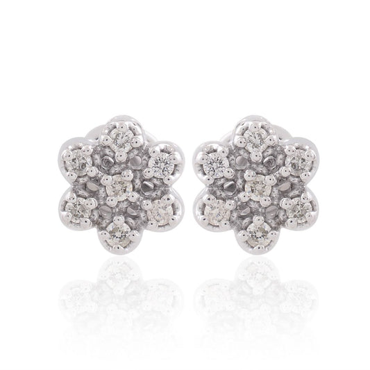 10k White Gold 0.14 TCW SI Clarity HI Color Diamond Earrings | Flower Design Stud Earrings | Jewelry For Women