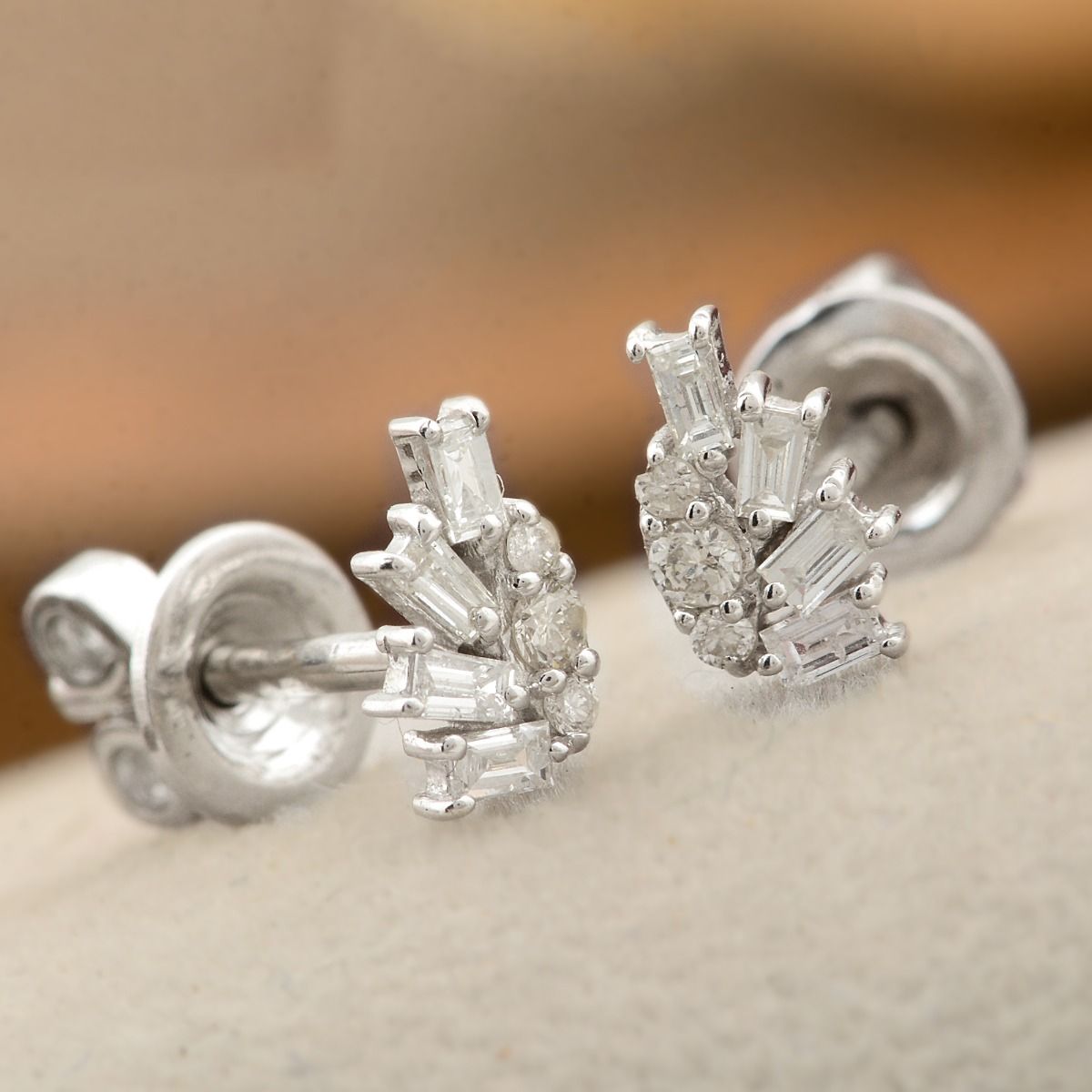 10k White Gold 0.18 Carats SI Clarity HI Color Marquise & Baguette Diamond Stud Earrings | Jewelry For Women