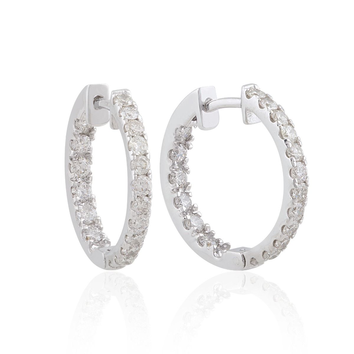 10k White Gold 1.30 TCW SI Clarity HI Color Diamond Hoop Earring |Diamond Huggie |Diamond Hoop Earrings