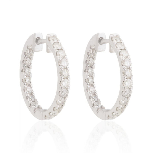 10k Solid White Gold 1.31 TCW SI Clarity HI Color Pave Diamond Hoop Earrings Jewelry For Women