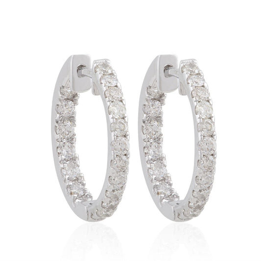 1.20 TCW SI Clarity HI Color Diamond 10k White Gold Huggies |Gold Diamond Hoops|Jewelry For Women |Diamond Hoop Earrings