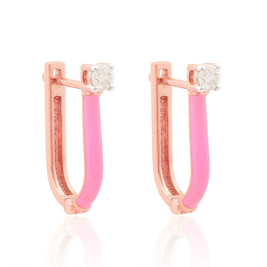 10k Rose Gold 0.18 TCW SI Clarity HI Color Diamond With Pink Enamel Stud Earring Jewelry For Women