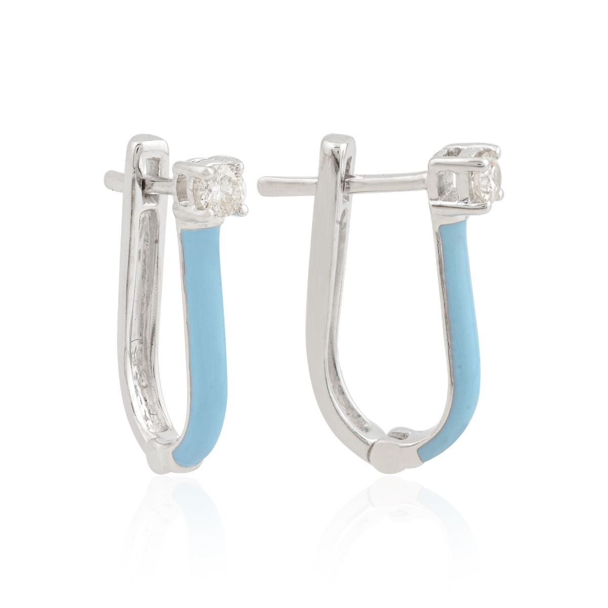 0.16 TCW SI Clarity HI Color Diamond Blue Enamel Hoop Earrings |Diamond Hoop |Enamel Earrings |Jewelry For Women