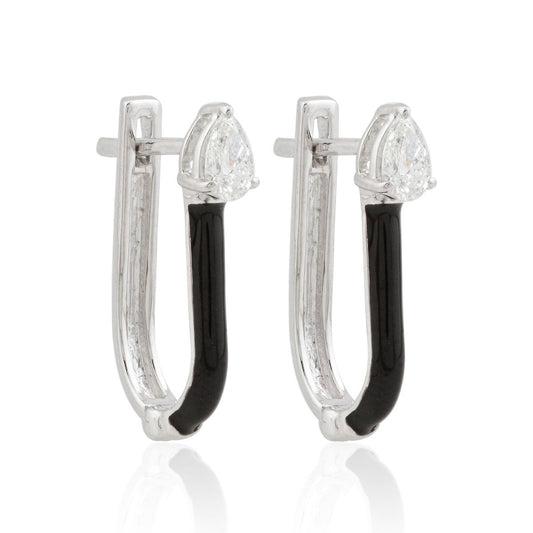 Black Enamel 10k White Gold Hoop Diamond Earrings In 0.34 TCW Si Clarity Hi Color Diamond |Jewelry For Women |Gift For Her|Gift For Mom |Party Wear Earrings