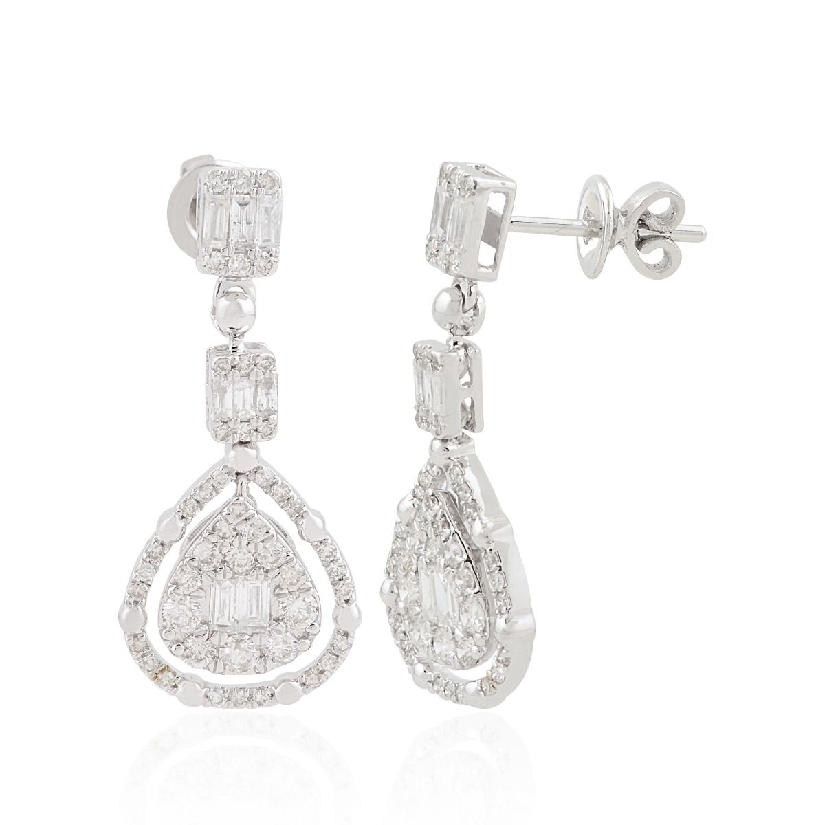 1.20 Ct. SI Clarity HI Color Diamond Baguette & Tear Drop Shaped Dangle Earrings |10k White Gold Dangles |Jewelry For Women | Trendy Dangle Earrings For girls
