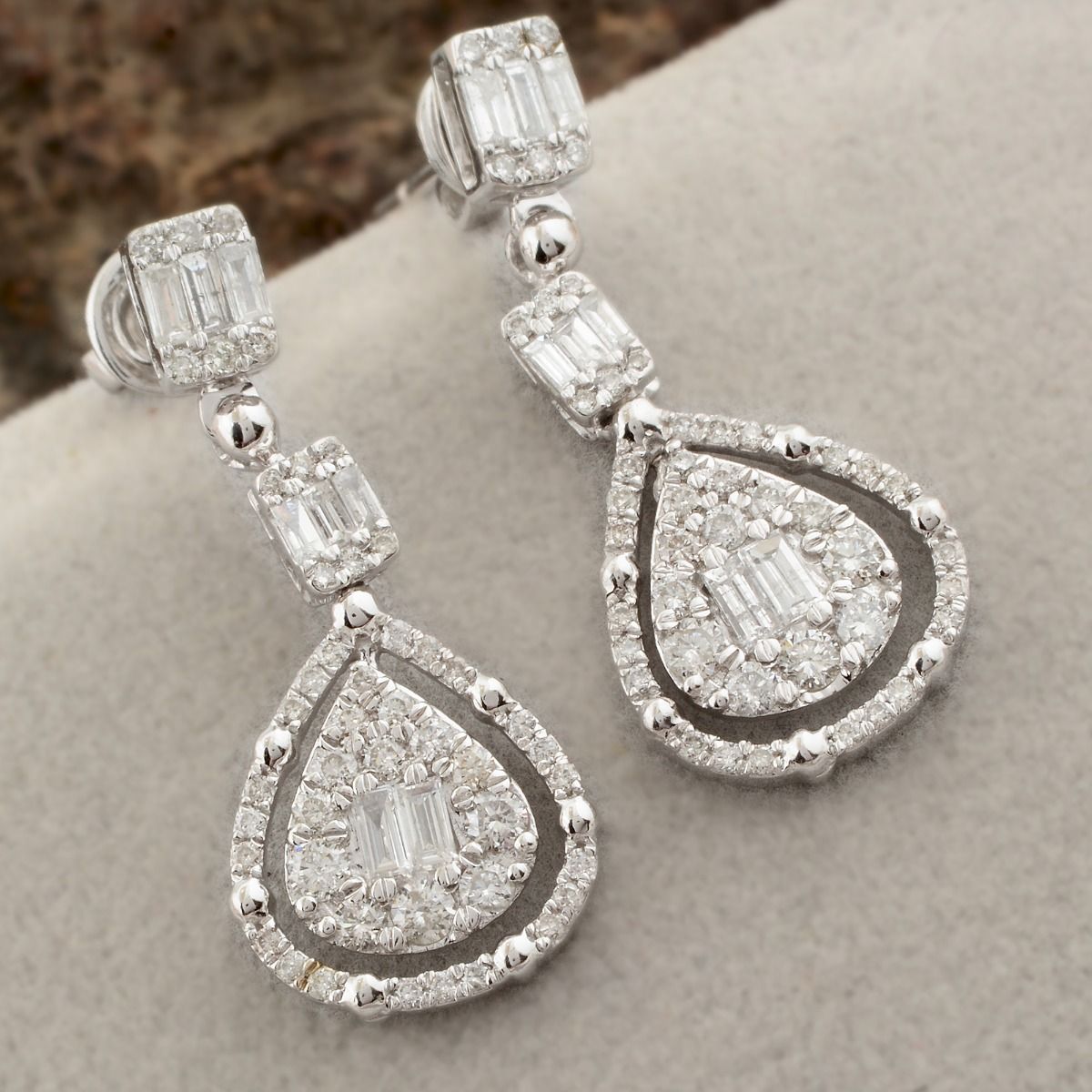 1.20 Ct. SI Clarity HI Color Diamond Baguette & Tear Drop Shaped Dangle Earrings |10k White Gold Dangles |Jewelry For Women | Trendy Dangle Earrings For girls