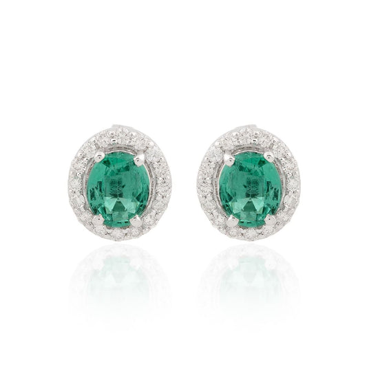 Small Stud Earrings In 1.40 Carats SI Clarity HI Color Diamond Zambian Emerald Gemstone Made With 10k White Gold Jewelry For Women