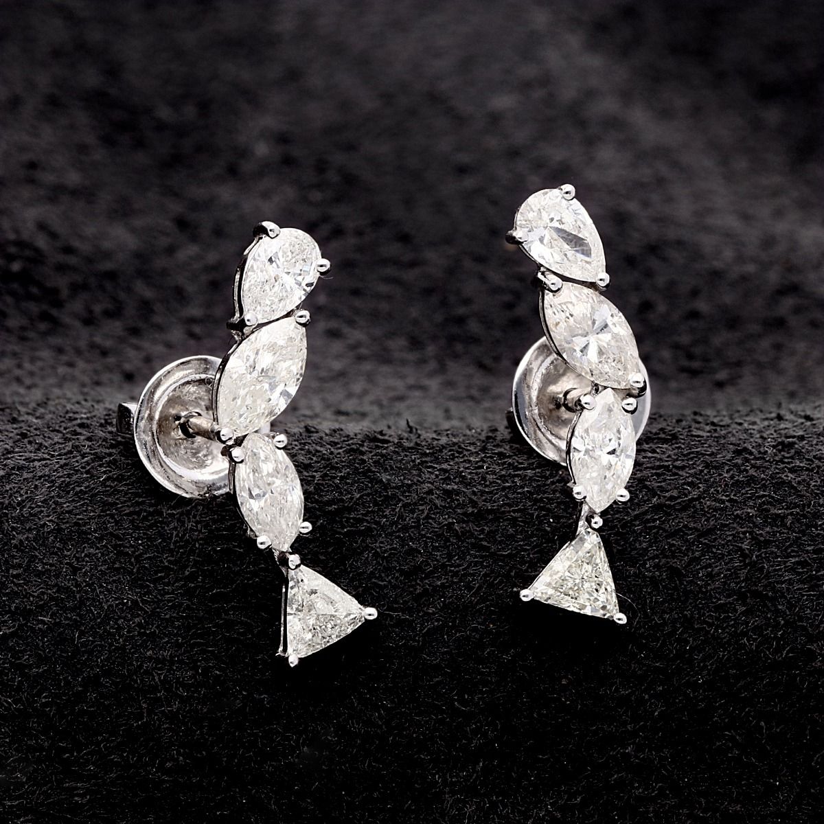 10k White Gold Handmade Climber Earrings Natural 2.61 Carat Hi Color Si Clarity Diamond Jewelry Gift For Her