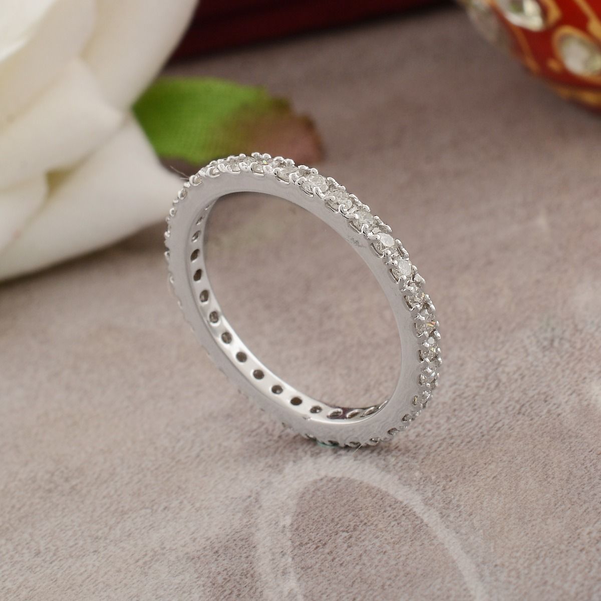 Elegant Fine Band Ring Gift For Her In 0.52 Carats SI Clarity HI Color Diamond Made In 10k White Gold Jewelry For Women